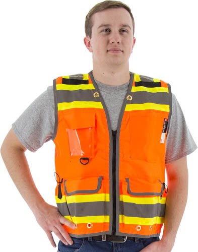 81-75-3236 - Orange Majestic® Hi-Viz Heavy Duty Surveyors Vest w/ DOT Striping